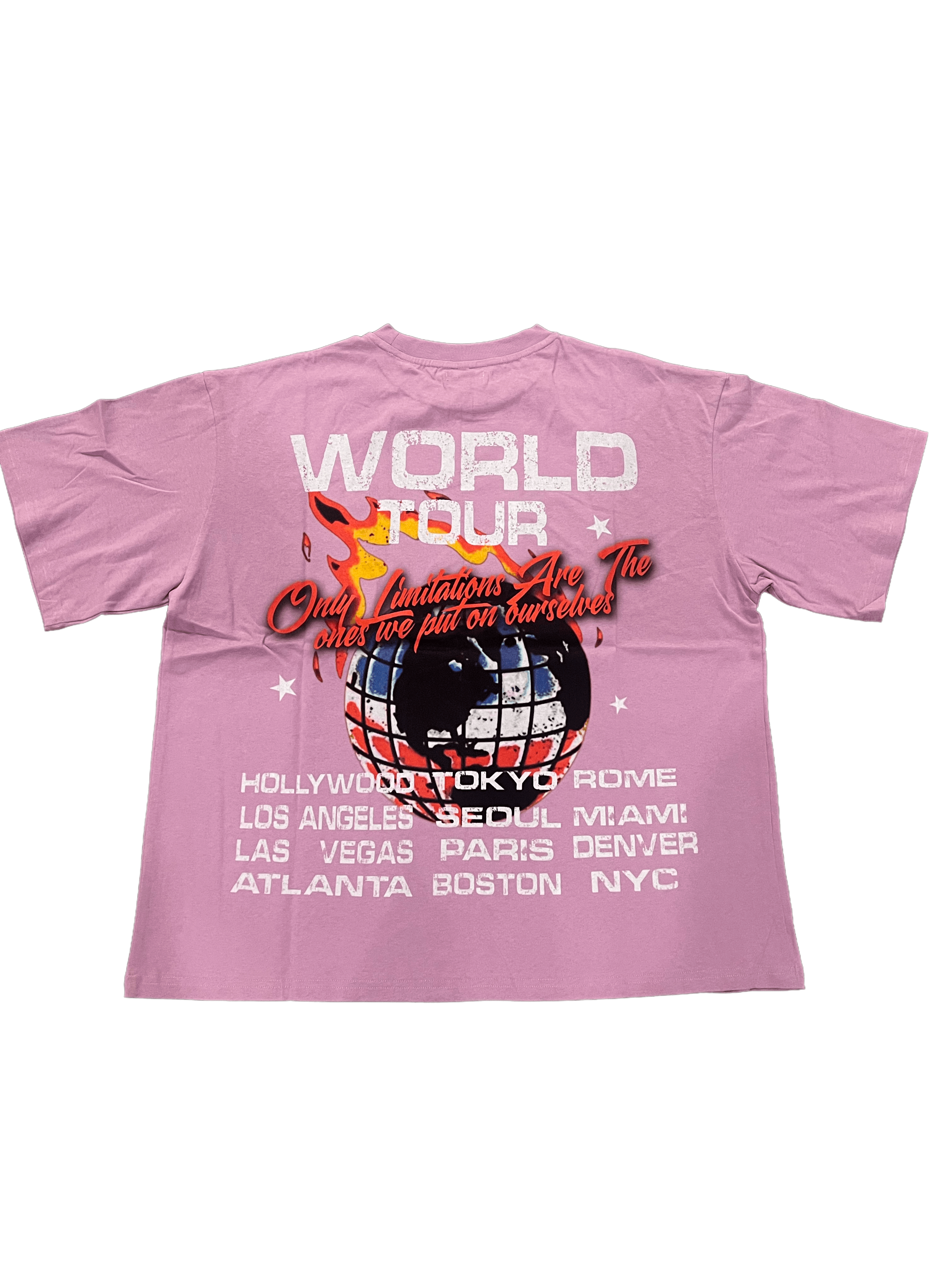 Playing in fire graphic tee DTG print on soft cotton featuring a vibrant WORLD TOUR design.